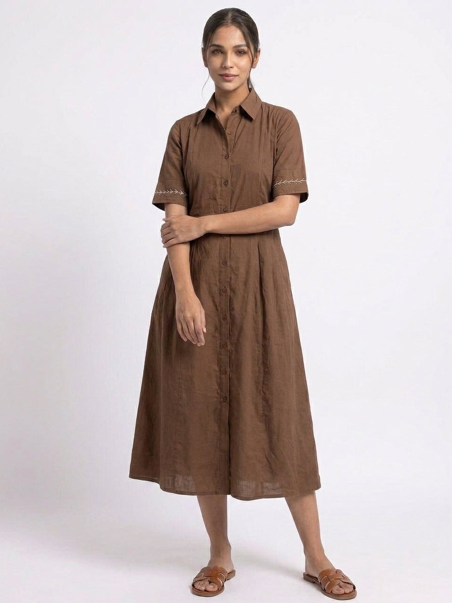 Coffee Brown Button Down Midi Dress