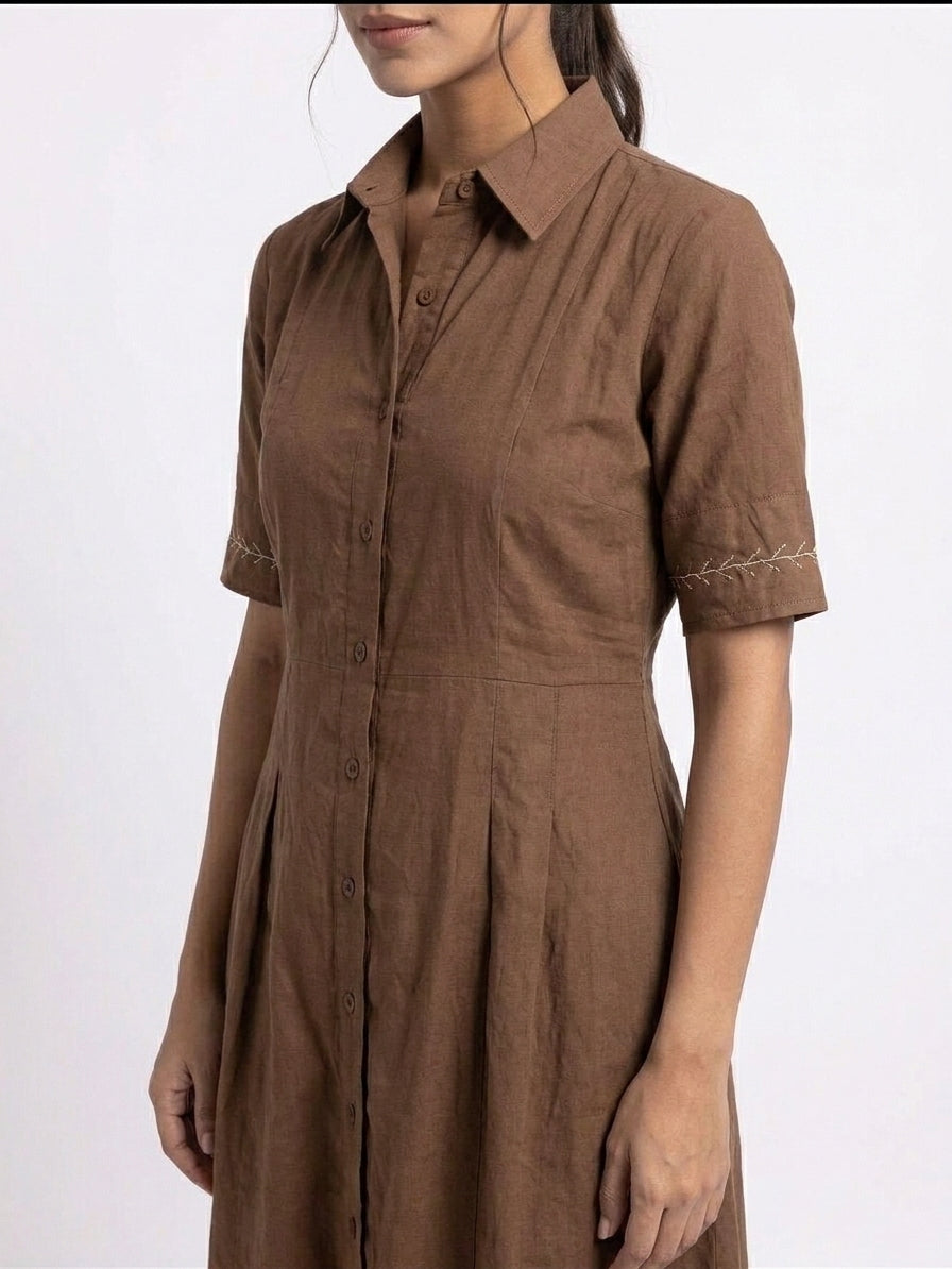 Coffee Brown Button Down Midi Dress