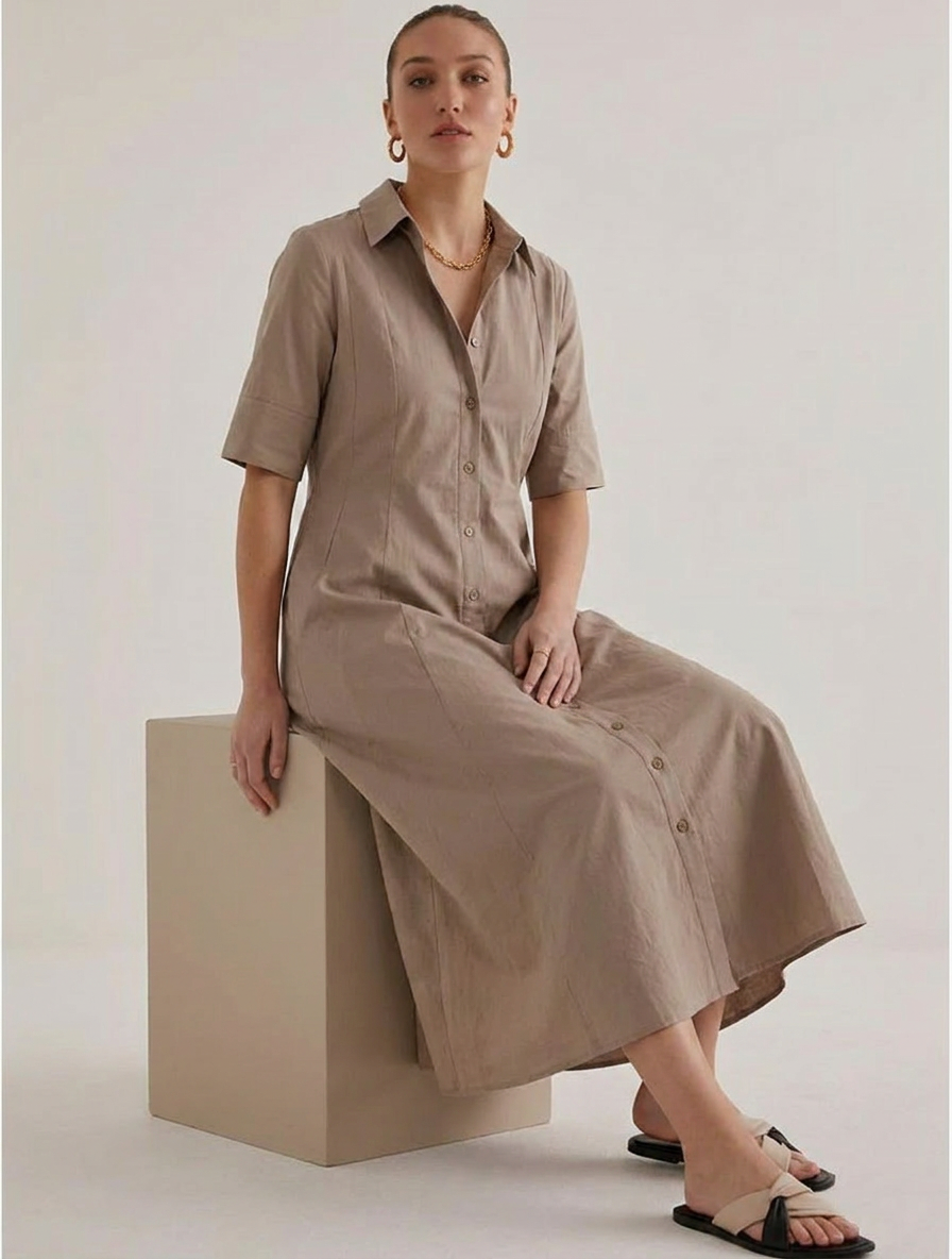 Sandstone Muse Beige Dress - The Woven saga