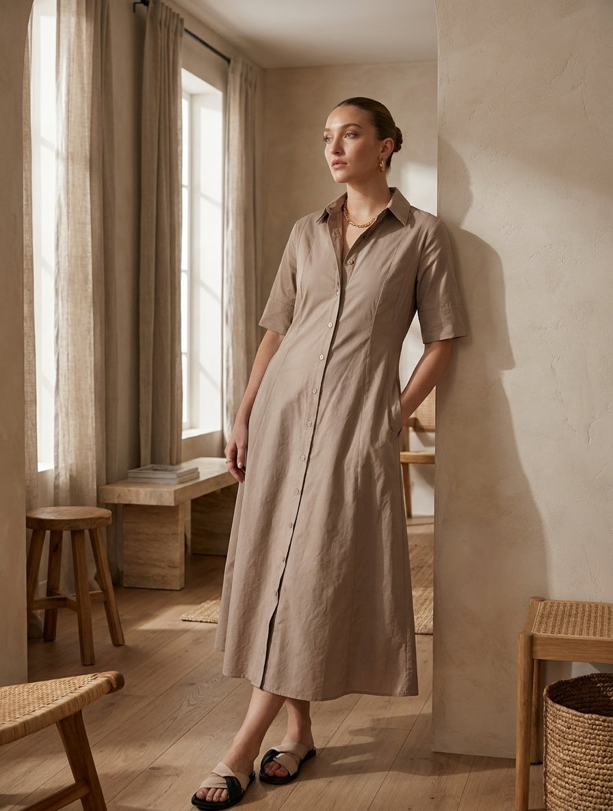 Sandstone Muse Beige Dress - The Woven saga