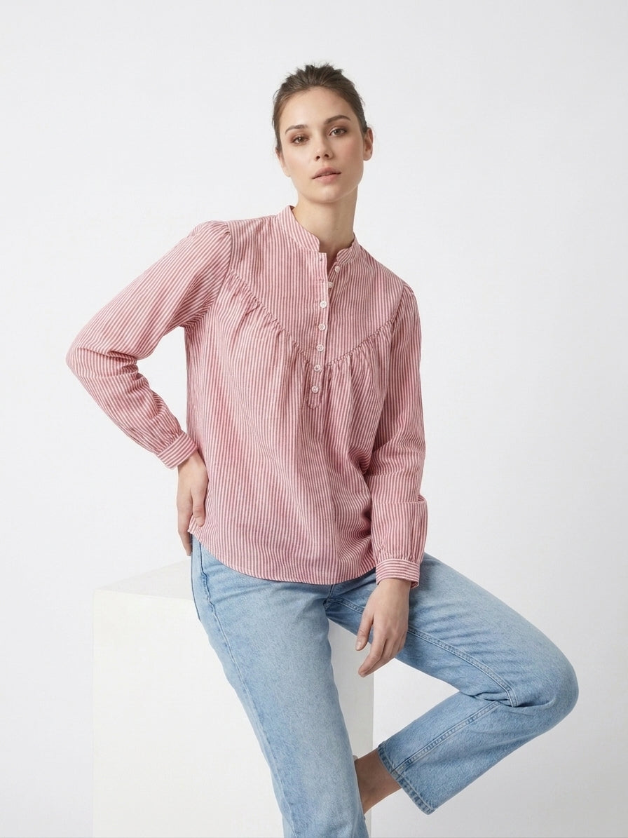 Women’s Relaxed Rose Meadow Stripe Shirt - The Woven Saga