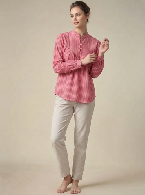 Blush Stripe Relaxed Gathered Shirt