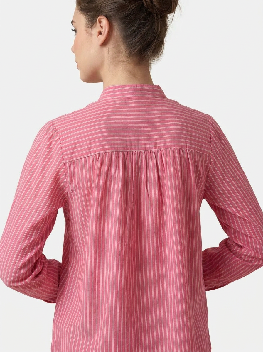 Women’s Relaxed Blush Stripe Gathered Shirt - The Woven Saga