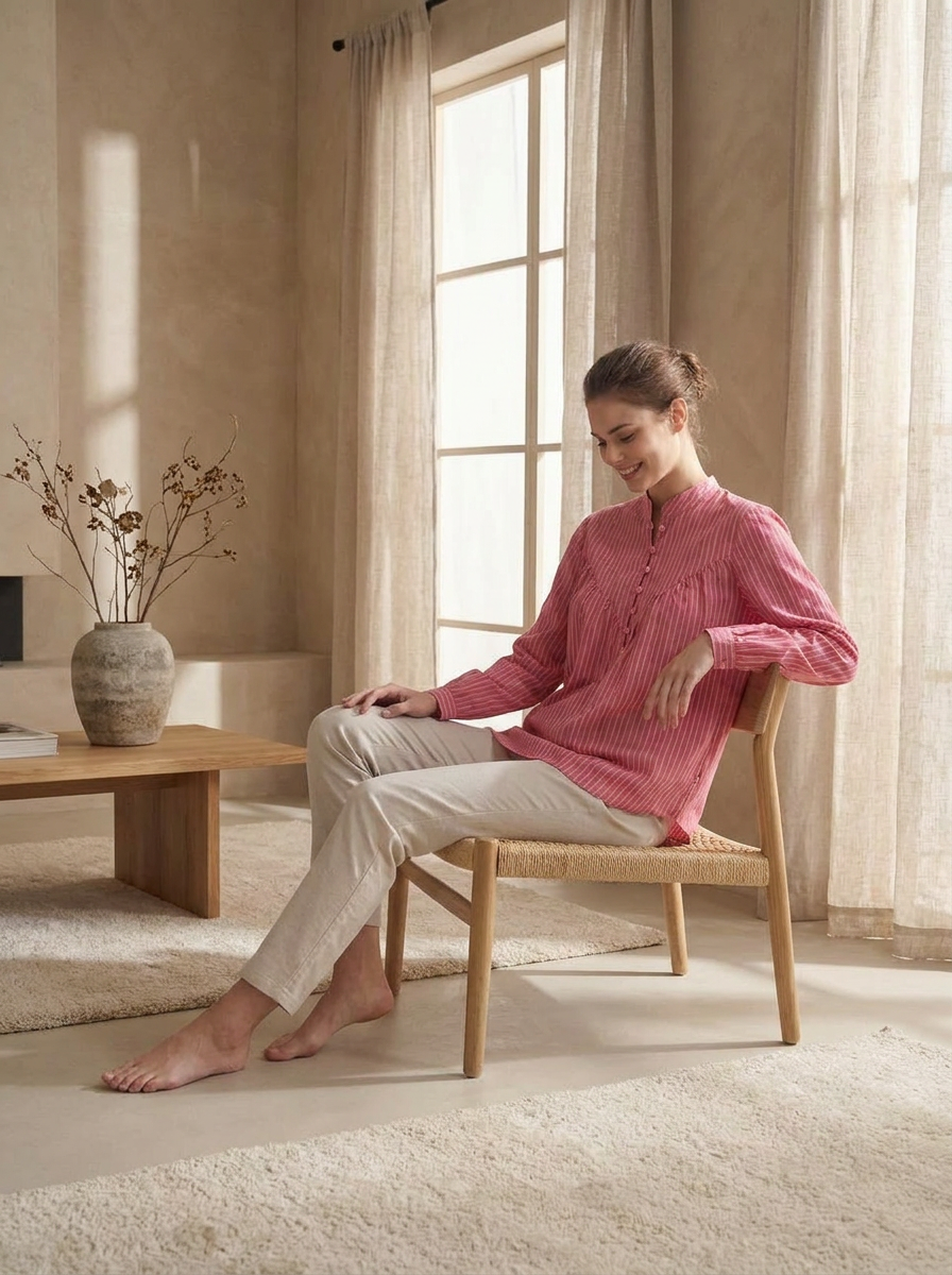 Blush Stripe Relaxed Gathered Shirt