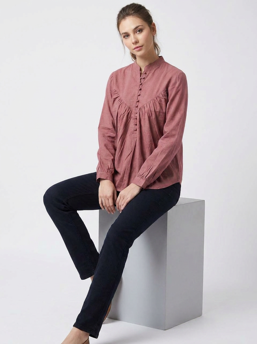 Women’s Dust Rose Gathered Tunic - The Woven Saga
