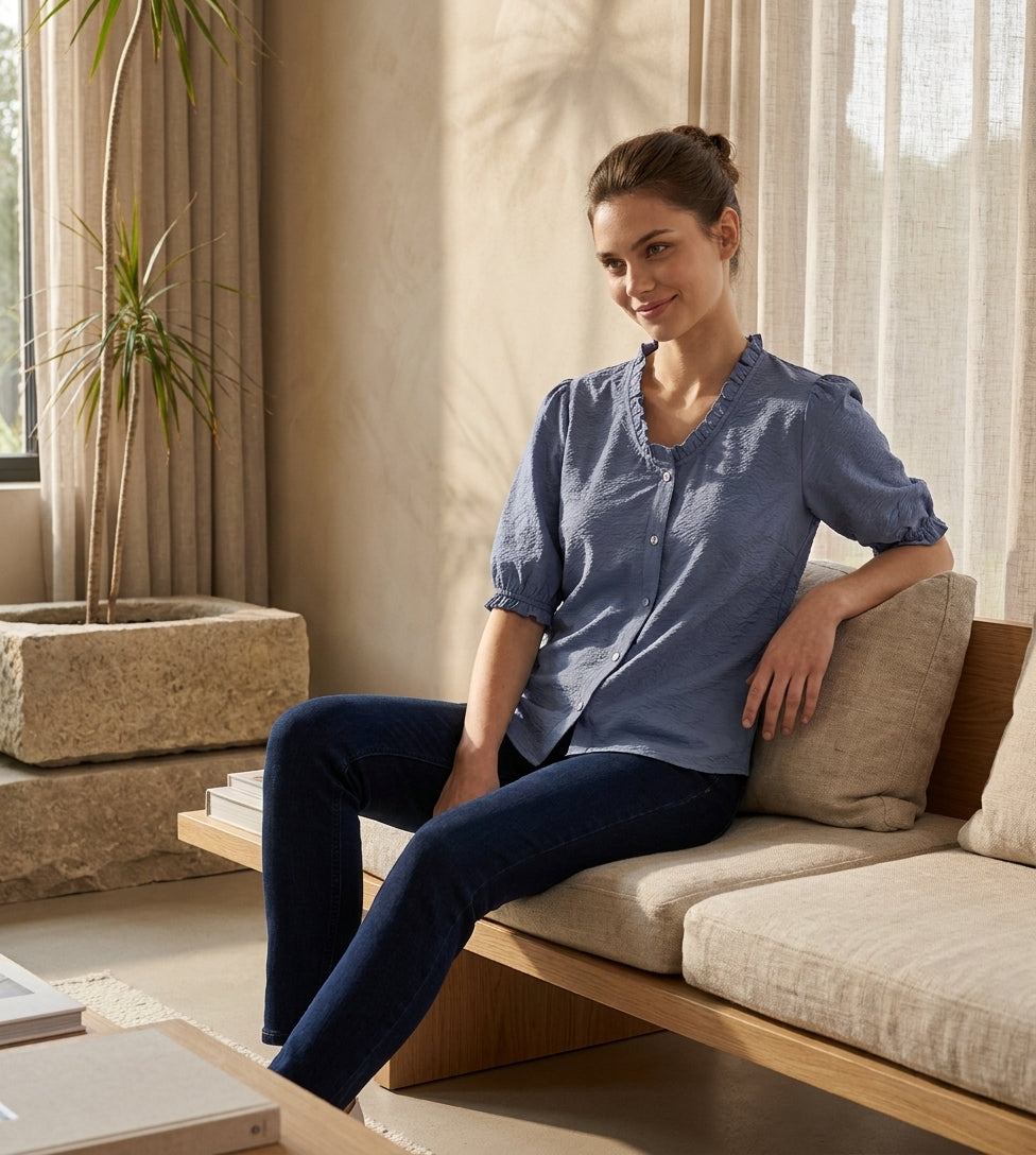 Women's Bluebell Muse Textured Shirt - The Woven Saga
