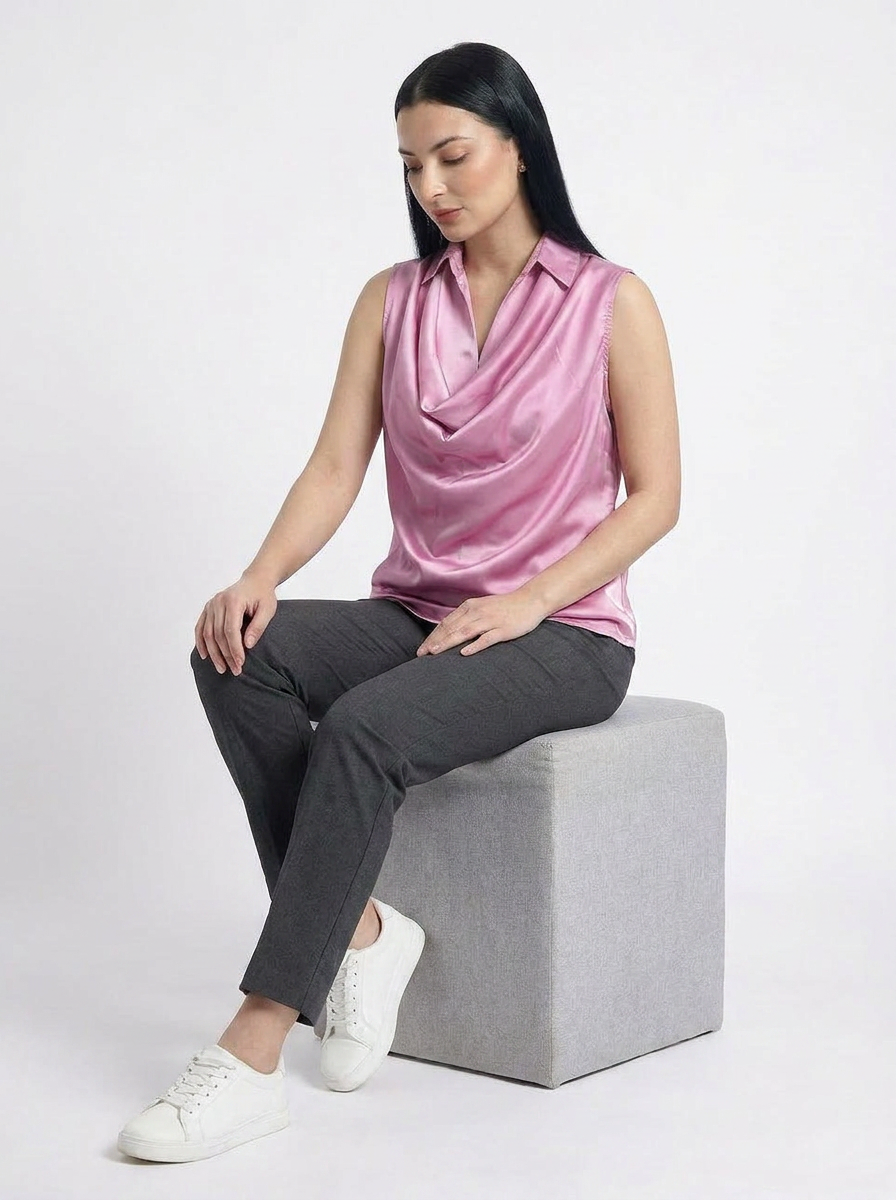 Champagne Pink Cowl Neck Sleeveless Top