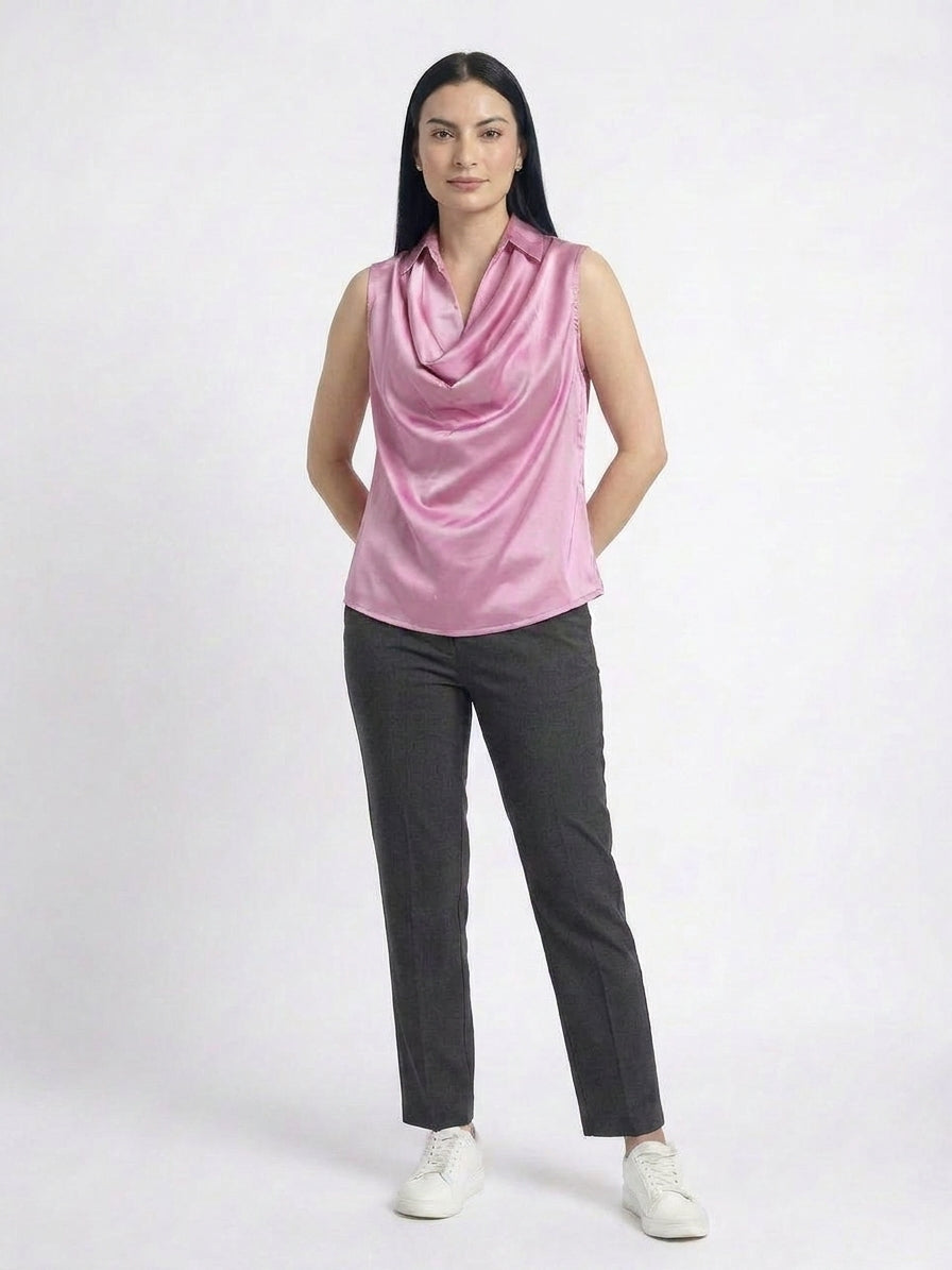 Champagne Pink Cowl Neck Sleeveless Top