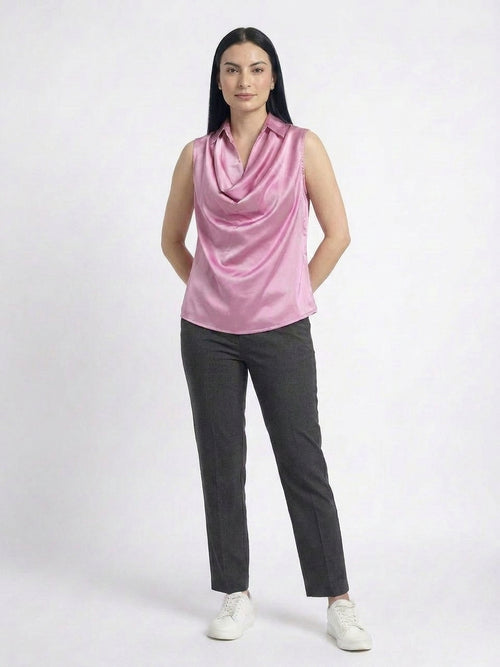 Champagne Pink Cowl Neck Sleeveless Top - The Woven Saga