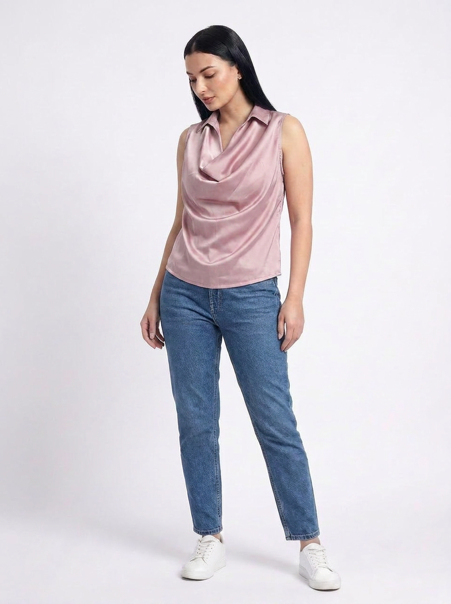 Pink Cowl Neck Sleeveless Top - The Woven Saga