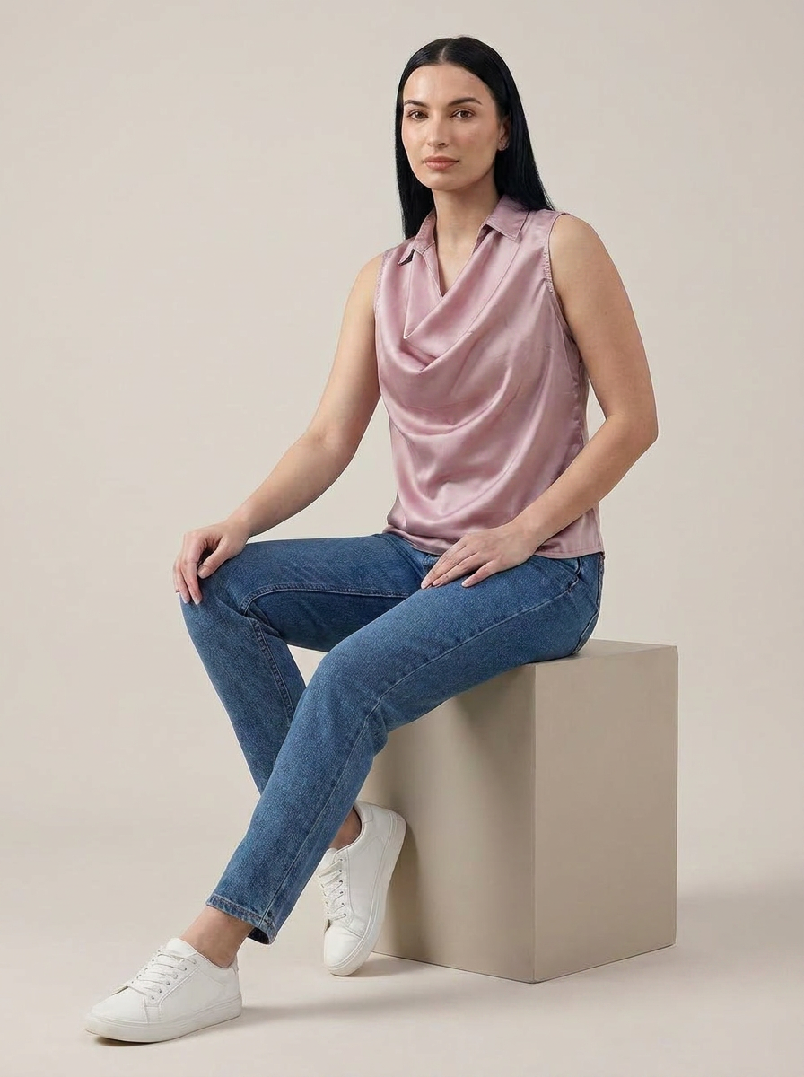 Pink Cowl Neck Sleeveless Top - The Woven Saga