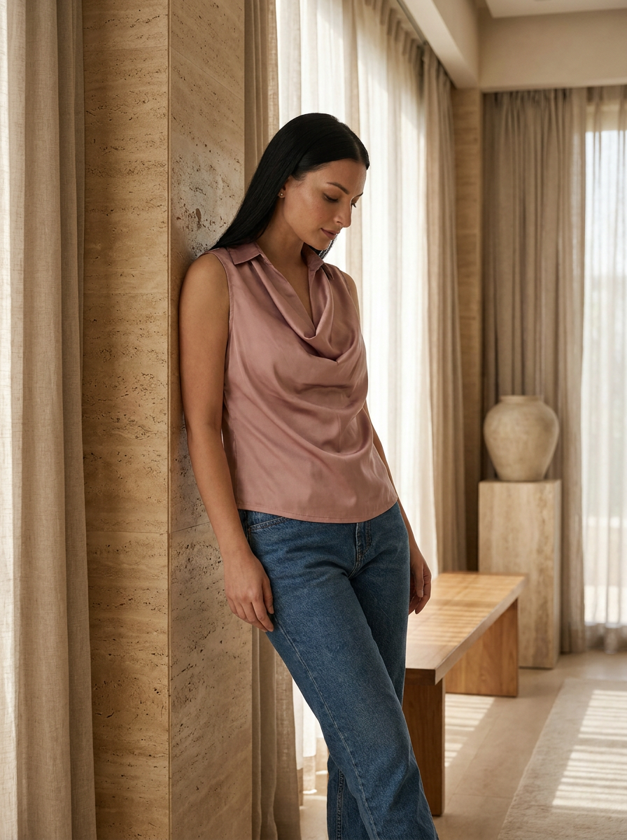 Pink Cowl Neck Sleeveless Top - The Woven Saga