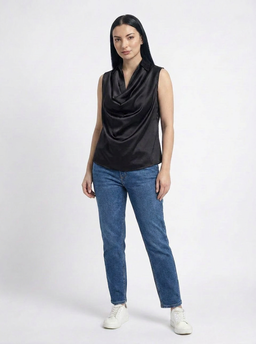 Black Cowl Neck Sleeveless Top