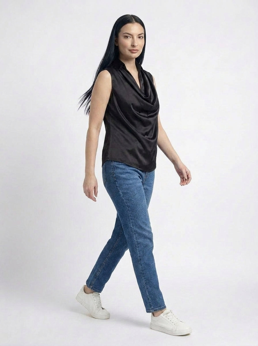 Black Cowl Neck Sleeveless Top