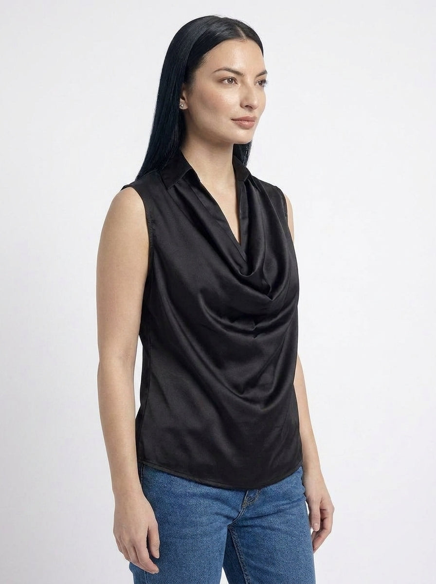 Black Cowl Neck Sleeveless Top