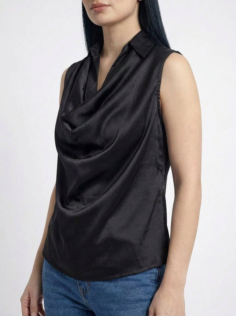 Black Cowl Neck Sleeveless Top