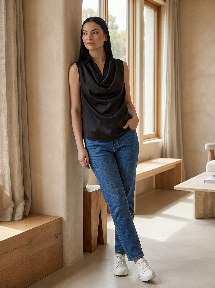 Black Cowl Neck Sleeveless Top