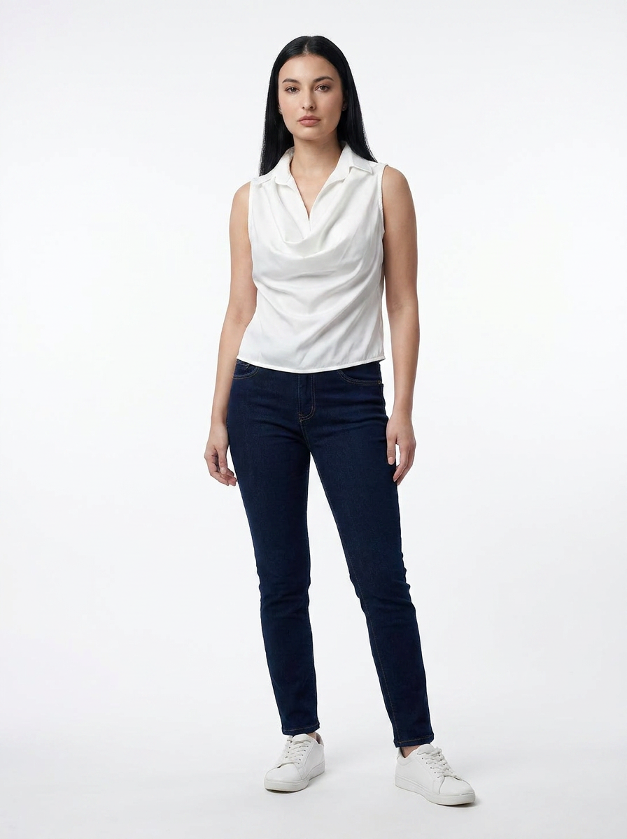 Ivory Cowl Neck Sleeveless Top - The Woven Saga