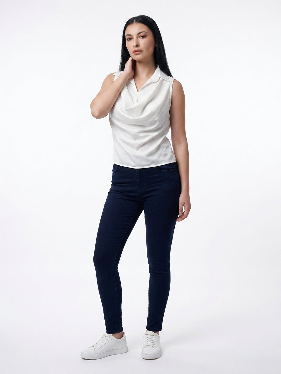 Ivory Cowl Neck Sleeveless Top - The Woven Saga