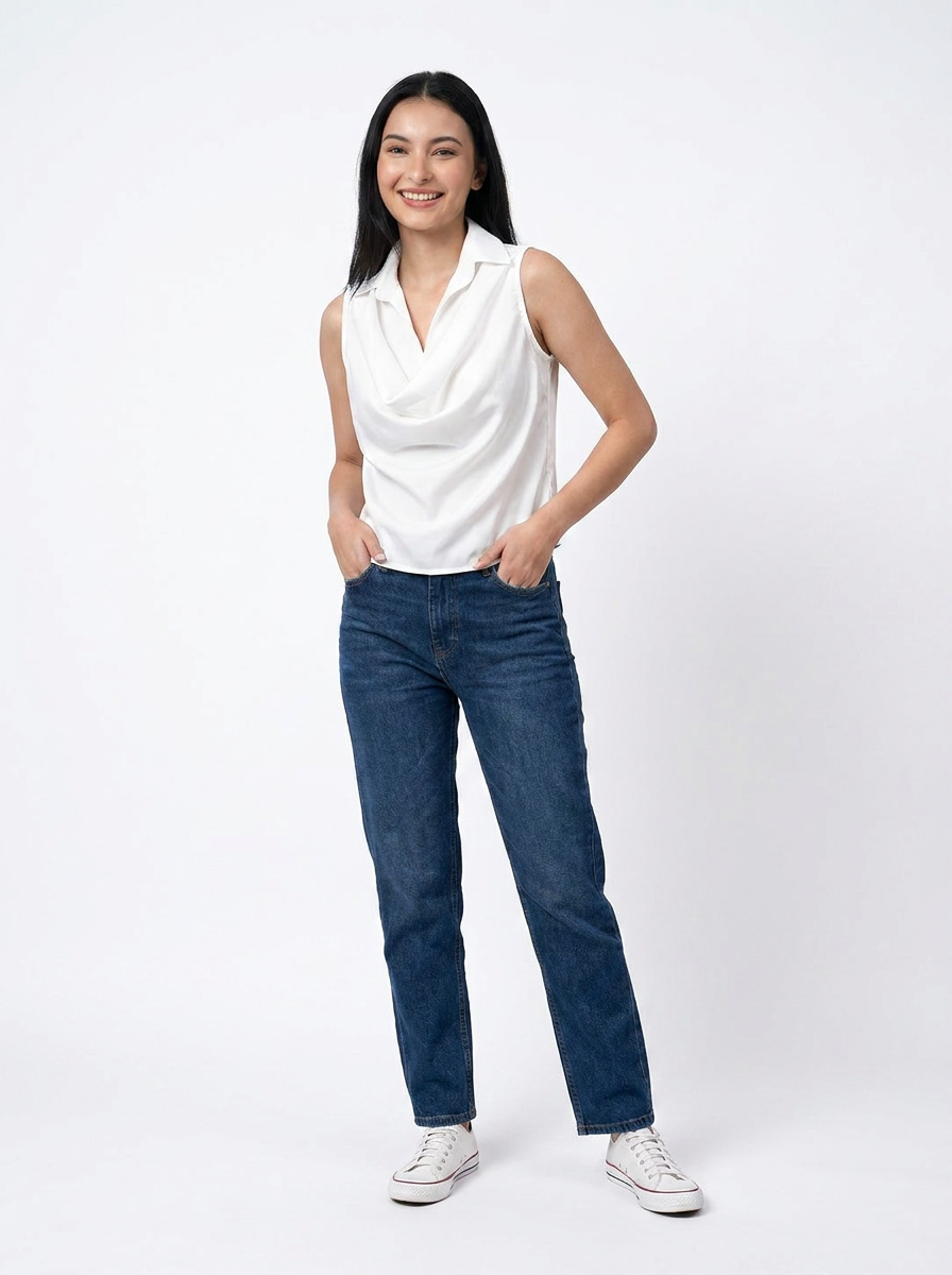 Ivory Cowl Neck Sleeveless Top - The Woven Saga