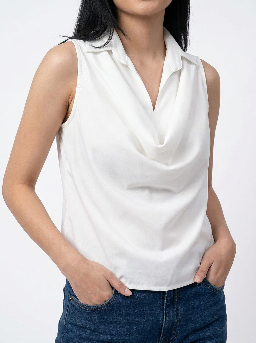 Ivory Cowl Neck Sleeveless Top - The Woven Saga
