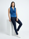 Blue Cowl Neck Sleeveless Top