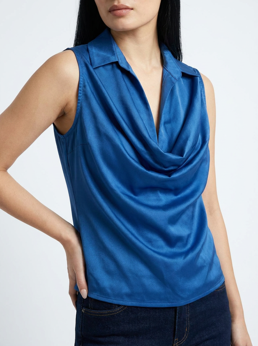 Blue Cowl Neck Sleeveless Top
