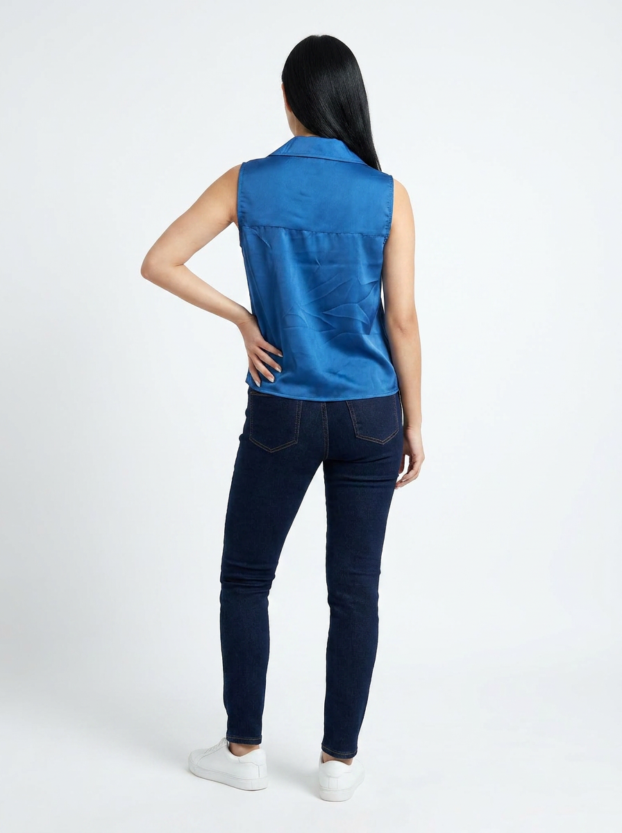 Blue Cowl Neck Sleeveless Top