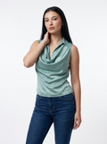Sage Green Cowl Neck Sleeveless Top - The Woven Saga