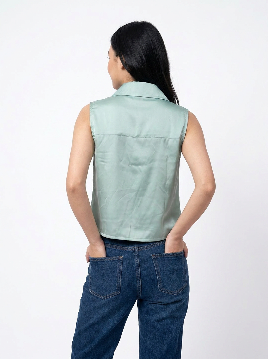 Sage Green Cowl Neck Sleeveless Top - The Woven Saga
