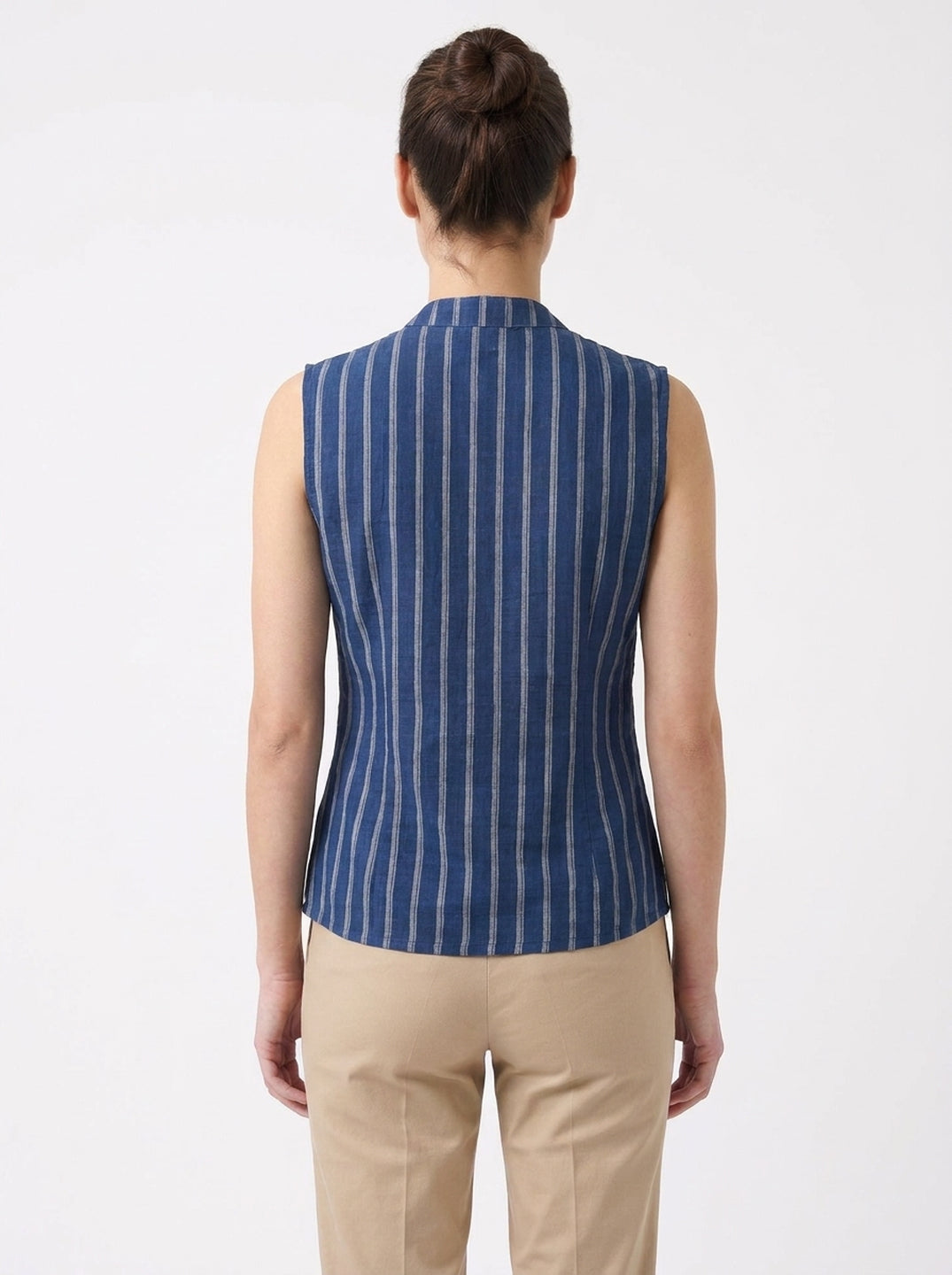 Navy Stripe Wrap Tie Sleeveless Top