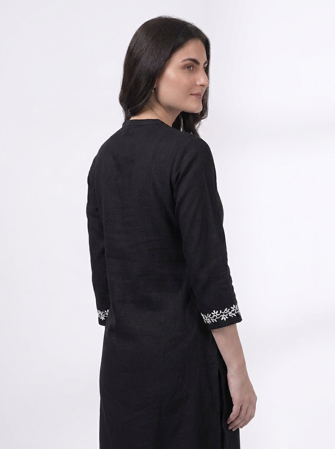 Black Floral Embroidered V-Neck Kurta Co-ord Set