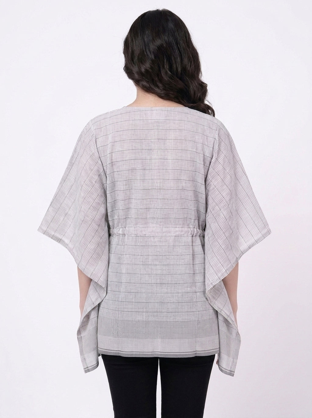 Grey Check Kaftan Drawstring Top
