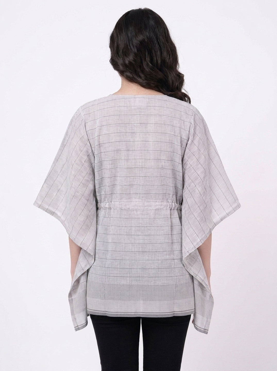 Grey Check Kaftan Drawstring Top