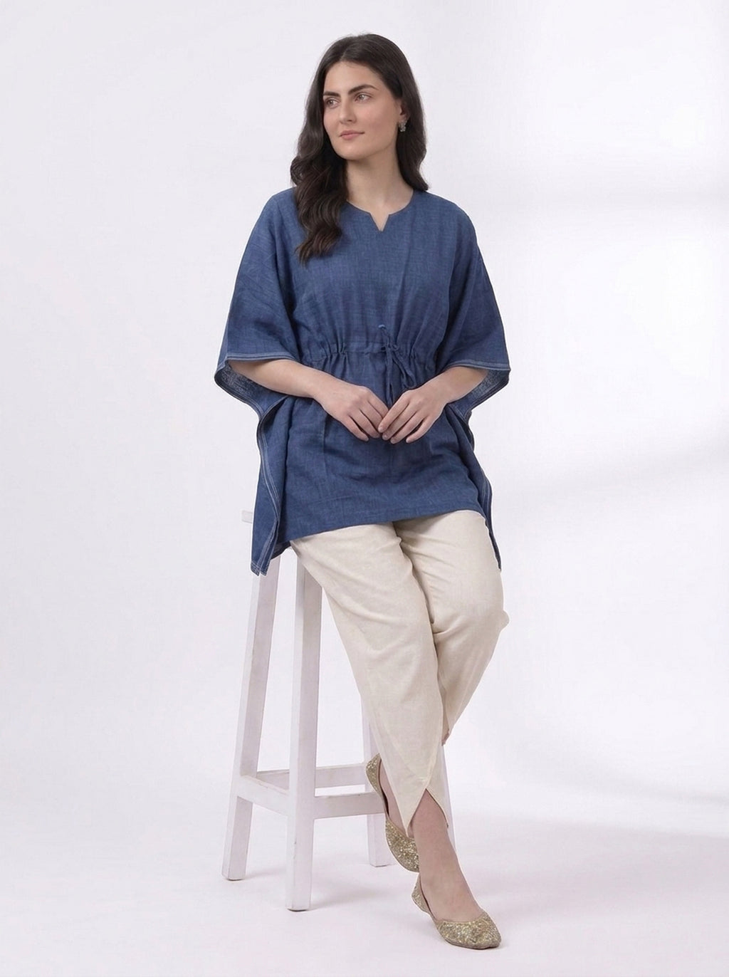 Navy Kaftan Drawstring Top