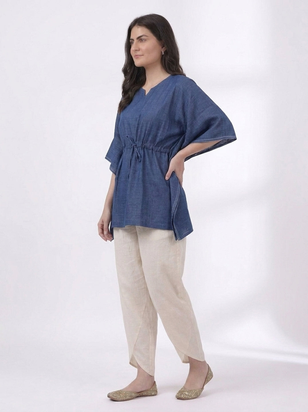 Navy Kaftan Drawstring Top