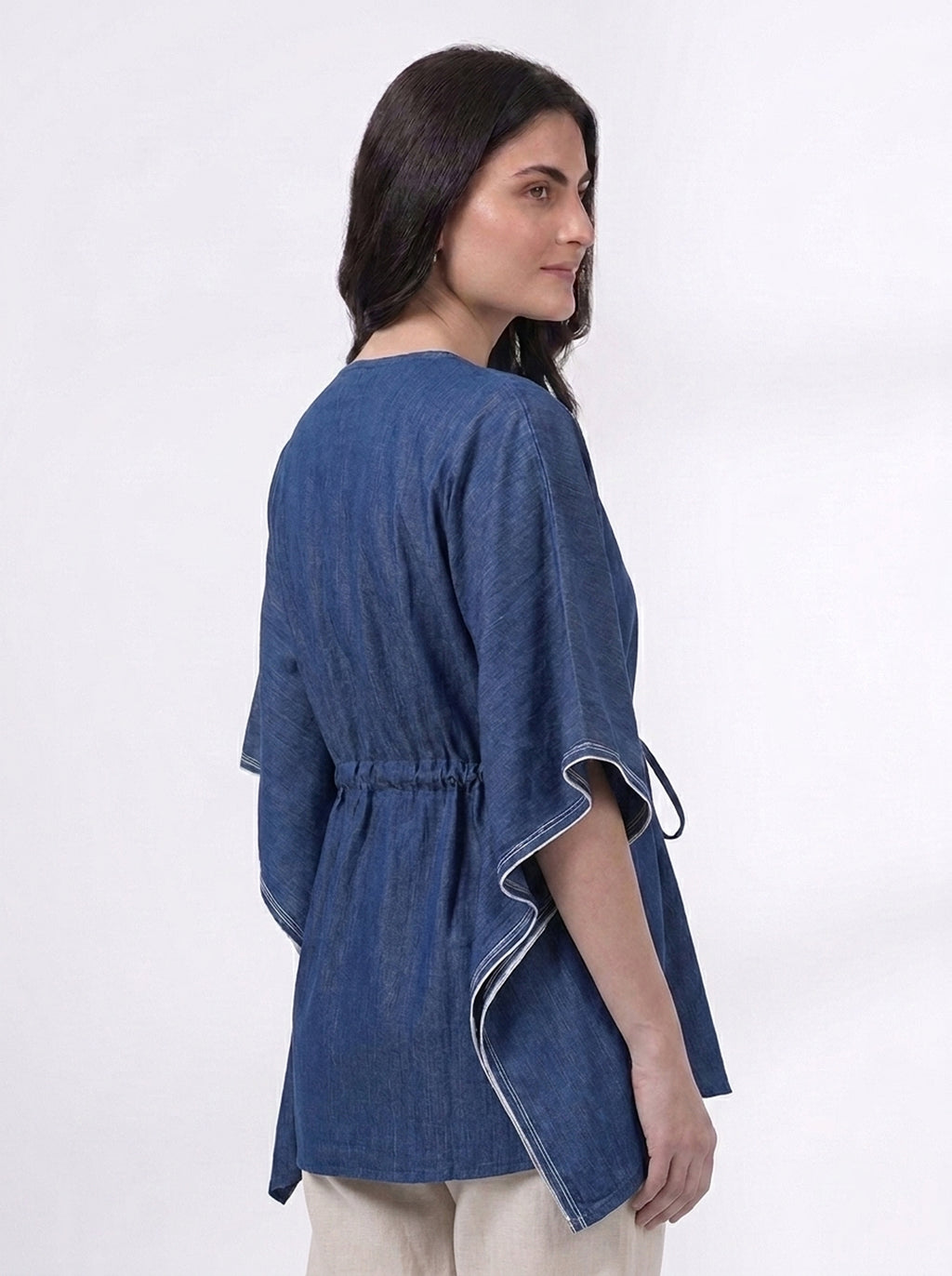 Navy Kaftan Drawstring Top