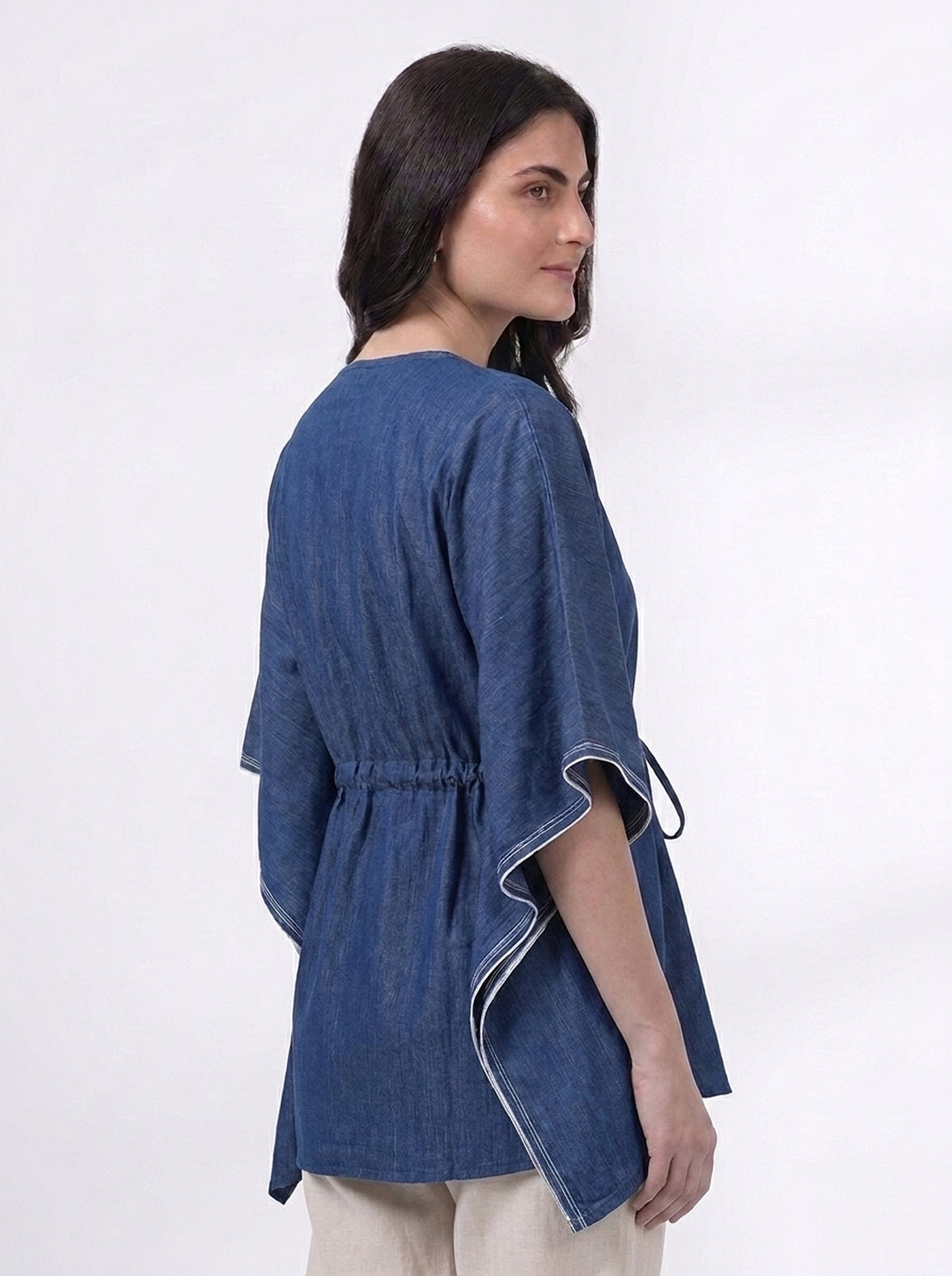 Navy Kaftan Drawstring Top