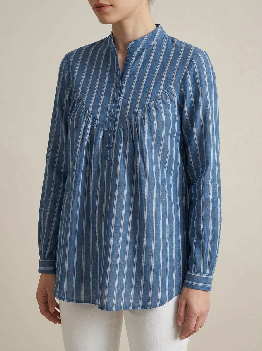 Women’s Relaxed Fit Striped Tunic Shirt in Blue - The Woven Saga
