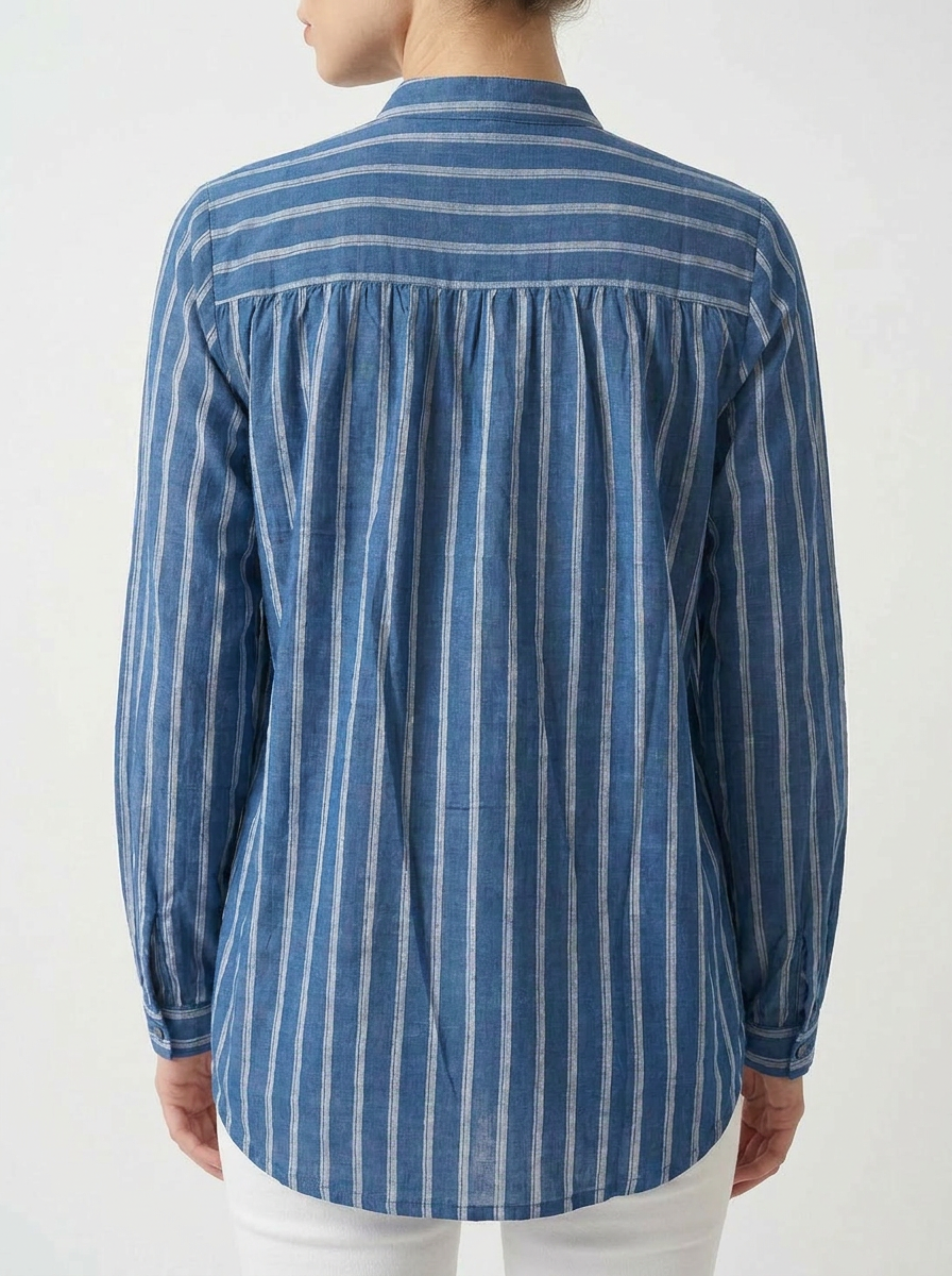 Women’s Relaxed Fit Striped Tunic Shirt in Blue - The Woven Saga