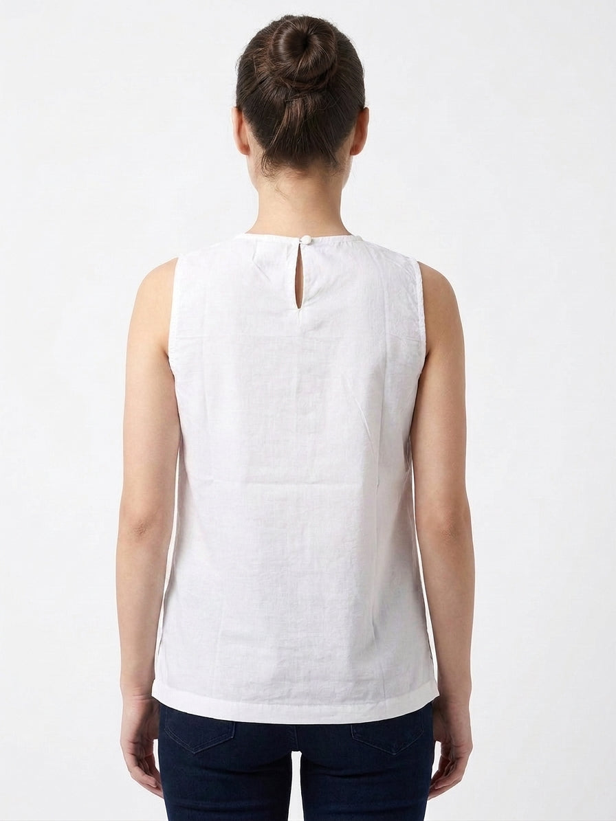 White Vertical Rose Embroidered Sleeveless Top