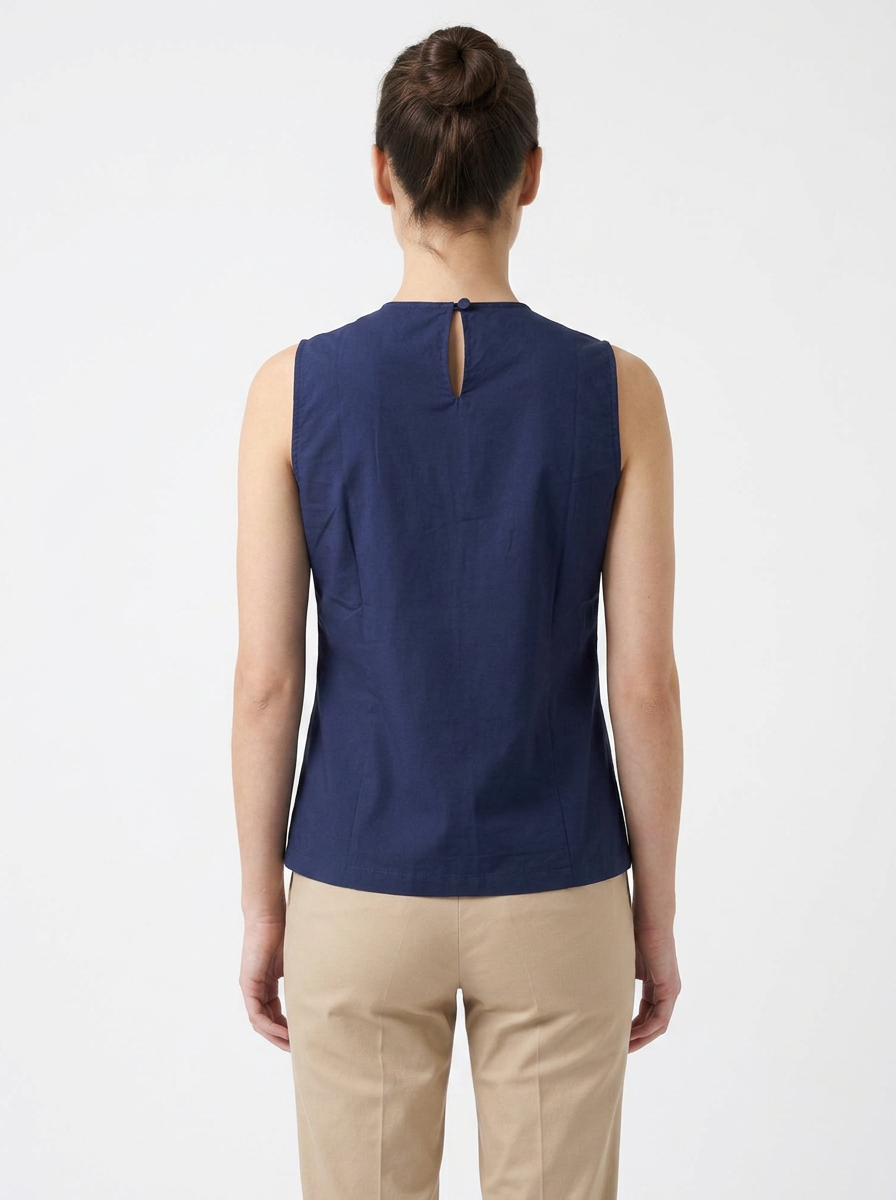 Navy Vertical Floral Embroidered Sleeveless Top