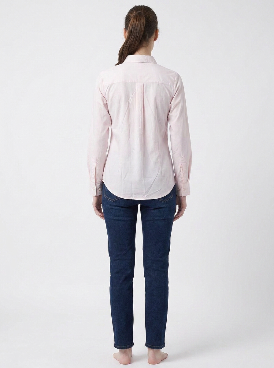 Blush Pink Floral Embroidered Placket Shirt