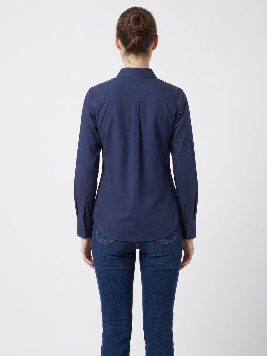 Navy Floral Embroidered Contrast Collar Shirt