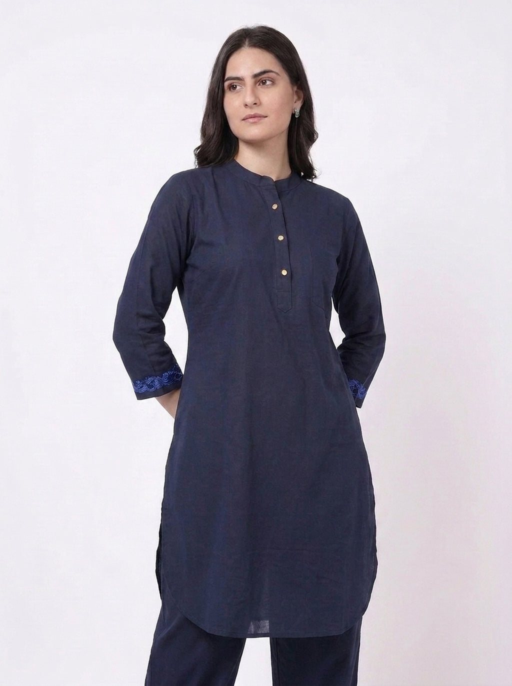 Navy Tone Embroidered Cuff Kurta Co-ord Set