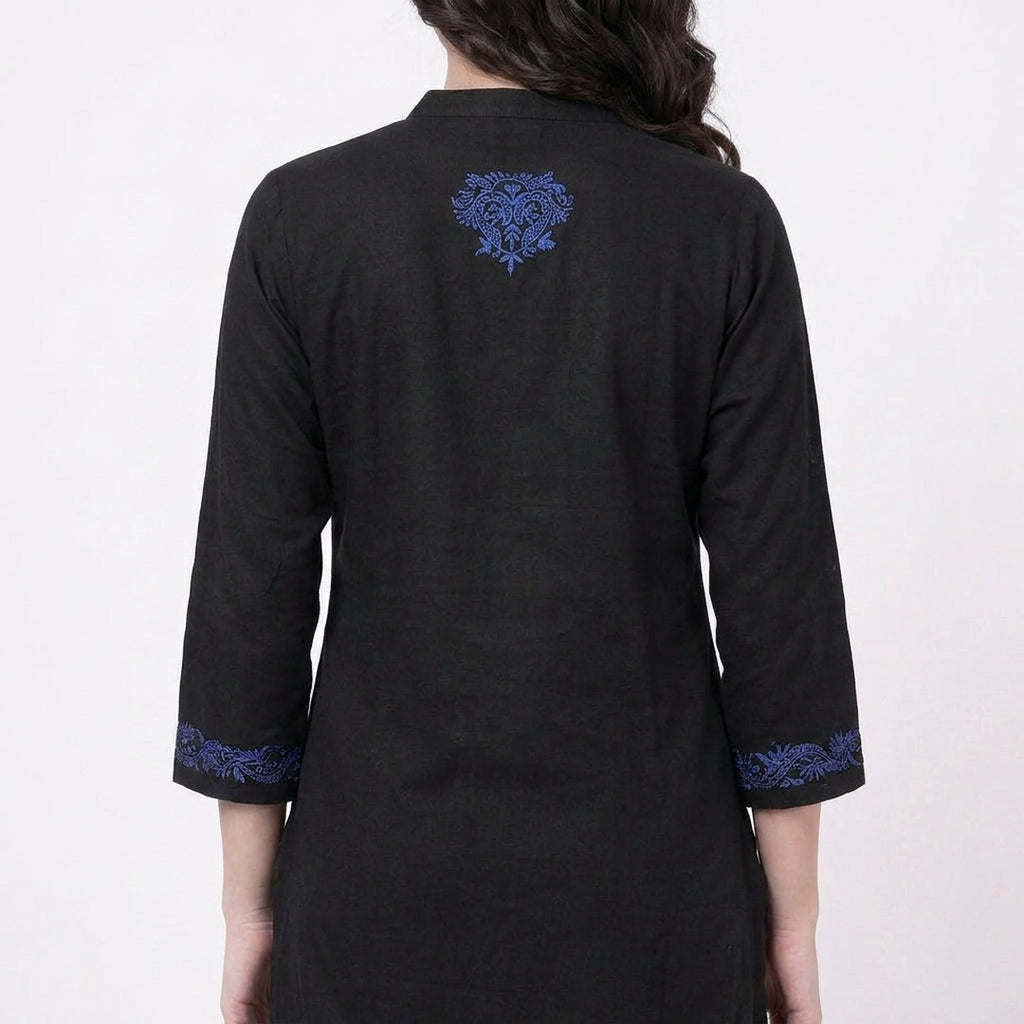 Black Blue Embroidered Cuff Kurta Co-ord Set