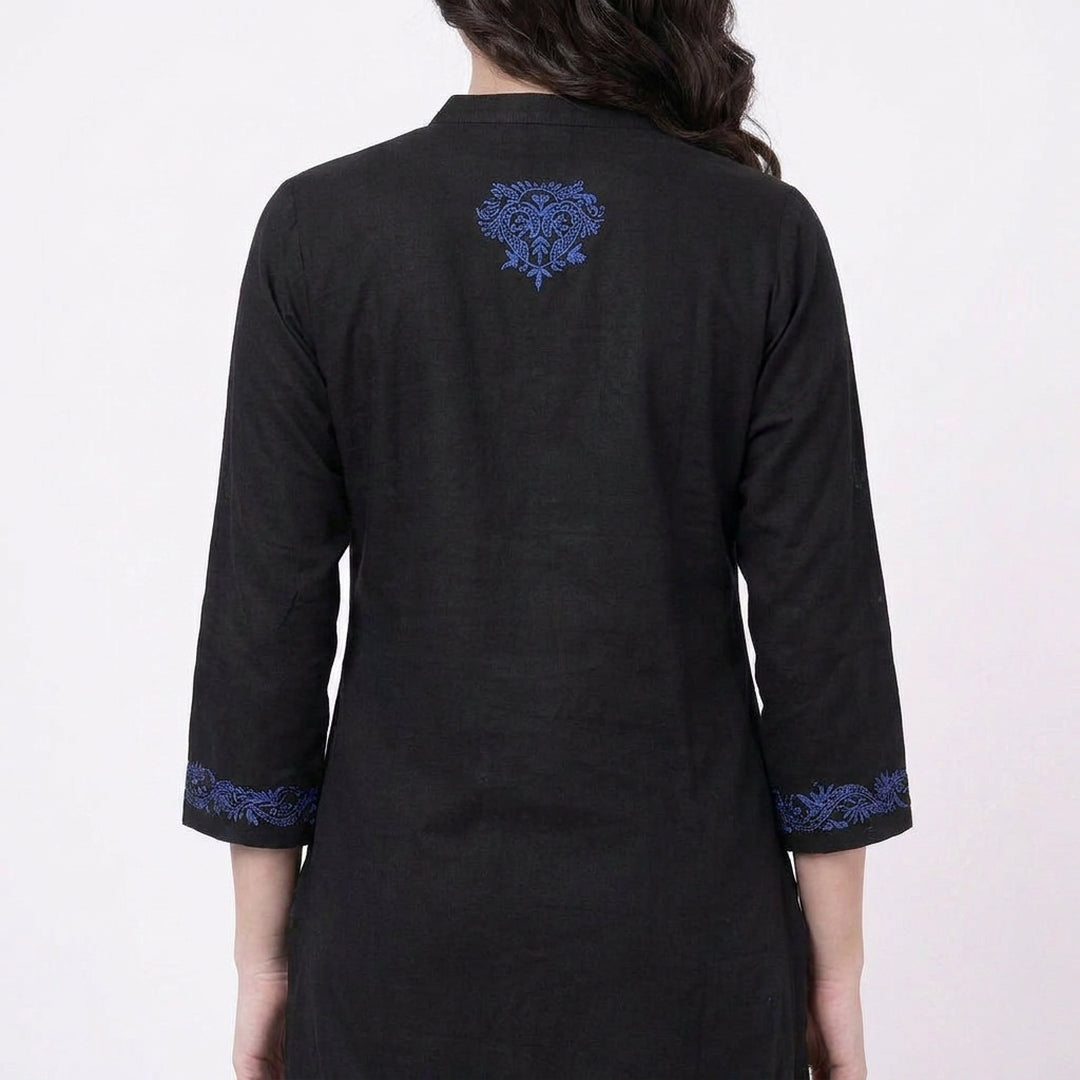 Black Blue Embroidered Cuff Kurta Co-ord Set