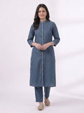 Slate Blue Embroidered Trim Kurta Co-ord Set
