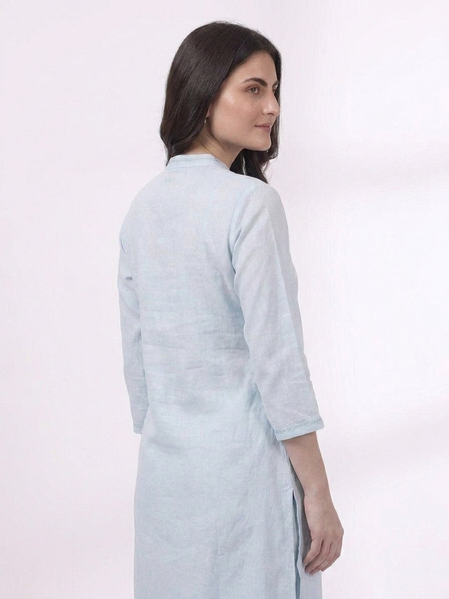 Sky Blue Mandarin Collar Button Front Kurta Co-ord Set