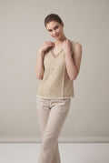 Natural Embroidered V-Neck Sleeveless Top